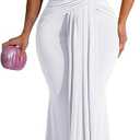 Memoriesea Women's Elegant Sleeveless Deep V Neck Bodycon Party Evening Gown Maxi Dress White, Size: XL