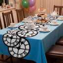 Preboun 2 Pcs Wonderland Tea Party Decoration 15" x 70" Clock Table Runner Decor Wonderland Curious Clock Table Runner Decoration for Birthday Wedding Dinner Party Favor Supplies (Black and White)