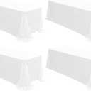 4 Pack White Tablecloths for 8ft Rectangle Tables 90 x 156 Inch - Polyester Table Cover Stain and Wrinkle Resistant Washable Fabric Table Clothes for Wedding Party Banquet Reception Restaurant