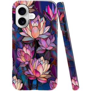 Case Compatible with iPhone 17,Fall Prevention Bright Hybrid 2-Layer Hard Shell Phone Case for Girls Boys,Lotus Pink Flower