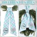 Spring Wreath Sash for Front Door - 2 Pcs Plaid Welcom Wreath Sashes with Flowers for Farmhouse Home Decor, 60 Inch Rustic Green Pink Wreaths Sash for Doorway Yard Indoor Outdoor