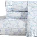 Laura Ashley - Full Sheet Set, Breathable Percale Cotton Bedding, 200 Thread Count, Floral Home Decor (Victoria Blue, Full)