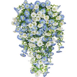 3 Pcs Artificial Hanging Flowers for Outdoors Morning Glory Artificial Flowers Spring Summer Decoration UV Resistant Blue Faux Flowers for Outdoor Planters Front Door Porch Patio Yard Decor