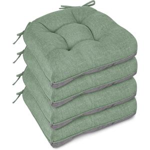Non Slip Chair Cushions for Dining Chairs Set of 4 Kitchen Chair Cushions 18"x18"x3" Turfted Chair Pads Comfortable and Soft Seat Cushion with Ties (Sage Green)