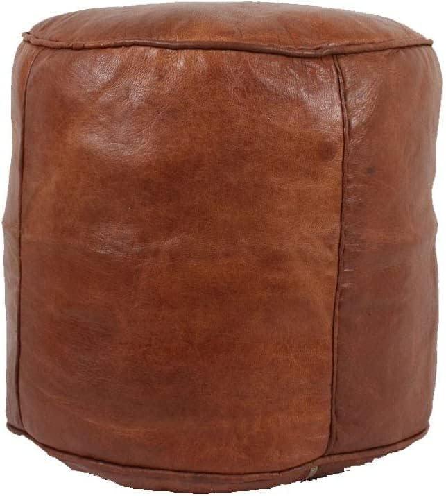 Unstuffed Genuine Tan Leather Pouf | Moroccan Ottoman Footstool, Footrest Cover | Super Soft Handmade Ottoman Pouf Comes in 18x16 inches