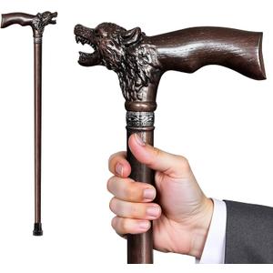 Walking Cane Dedicated Sizes with Hand-Carved Wooden Walking Cane for Men and Women Support up to 300 lbs, All-Day Comfort Ergonomic Canes for Seniors Daily Walking and Outdoor Strolls