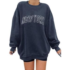 Langwyqu Women's Oversized Sweatshirt Los Angeles California Crewneck Long Sleeve Casual Loose Pullover Tops (Navy, XL)