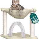 FurHaven 17.3" Tall Cat Scratching Post Tower for Indoor Cats, Sisal Cat Tree, Tiger Tough Hammock Interactive Playground, Toys & Perches for Cats, Sisal, Cream