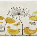 Lunarable Spring Kitchen Mat, Polka Dotted Chicken and Hen Flying Butterflies Among Spring Flowers, Plush Decorative Kitchen Mat with Non Slip Backing, 47" X 19", Yellow Mustard