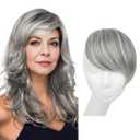 SARLA Clip in Side Bangs Extension Straight Synthetic Fake Bangs One Piece for Women Grey Multi