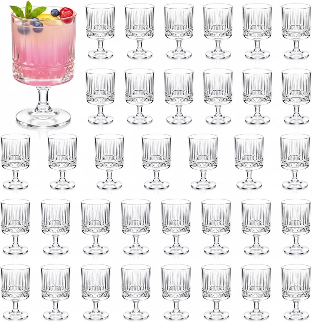 48 Pcs Mini Acrylic Goblet Glasses Set, 7 oz Small Plastic Water Goblets Vintage Unbreakable Clear Wine Cups Bulk Cocktail Glasses for Wedding Dining Birthday Guest Gift