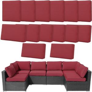 14Pcs Outdoor Cushion Covers Replacement Washable w/Zipper for 6-Seaters Sofa Patio Slipcovers Set Seat and Back Covers Only-23.6x23.6x4inch (Red)