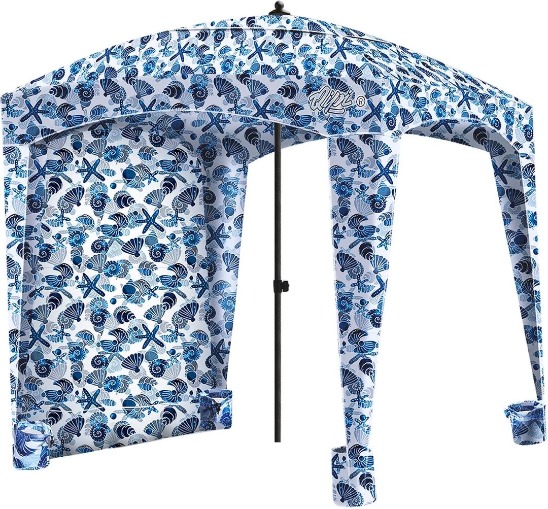 Qipi Beach Cabana - Easy to Set Up Canopy, Waterproof, Portable 6' x 6' Beach Shelter, Included Side Wall, Shade with UPF 50+ UV Protection, Ultimate Sun Umbrella - for Kids, Family & Friends (Sea Life)