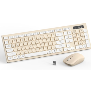 Wireless Keyboard and Mouse Combo, FullSized Wireless Keyboard and Adjustable DPI Mouse, 2.4GHz USB Receiver, Keyboard and Mouse for PC, Windows, Desktop, Laptop (Latte Color)