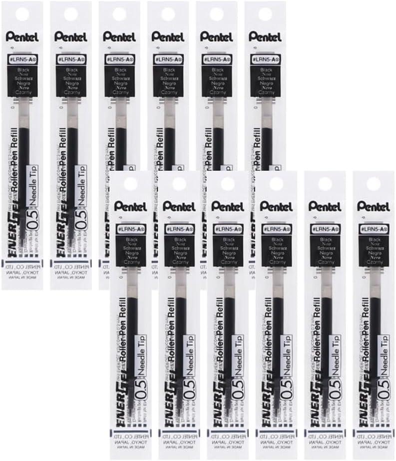 Pentel Refill Ink for EnerGel Liquid Gel Pen, (0.5mm), Fine Line, Needle Tip, Black Ink, Box of 12 (LRN5-A)