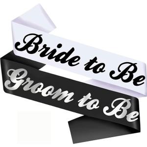 2 Pcs Bride to Be and Groom to Be Sash Bachelorette Sashes for Bridal Shower Wedding Hen Party Decorations White and Black
