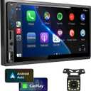 Double Din Car Stereo Compatible with Apple CarPlay and Android Auto - 7inch HD Touchscreen Car Audio Receivers with Bluetooth, Mirror Link, Backup Camera, SWC/USB/AUX/TF/Subwoofer, FM Car Radio