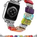 Moolia Natural Stone Bracelet Compatible with Apple Watch Band 5.5 Women, Handmade Elastic Solo Beaded Western Vintage Strap for iWatch Series Small