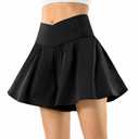 Flowy Athletic Shorts for Women Butterfly Crossover Tennis Shorts 2 in 1 with Pockets Black S