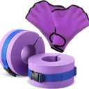 Hungdao Water Aerobics Set for Aquatic Exercise 1 Pair Swimming Glove 2 Pcs Foam Swim Aquatic Cuffs Water Weights Pool Resistance Fitness Equipment for Adults Swimming Training Workouts (Purple)