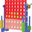 SDADI Height Adjustable Giant 4 in a Row Connect Game, 2-in-1 Jumbo 4-to-Score Game with Ring Toss Game Set, Indoor Outdoor Yard Game Party Game for Kids Adults and Family, Blue