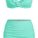 ZAFUL Women's Push Up Bikini with Ruched Skirt Ruffle Trim Low Waisted 2 Piece Swimsuit Bathing Suit (Large, 0-lake Blue)