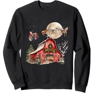 Funny Country Christmas Santa Cows Santa Tractor Holiday Sweatshirt, S