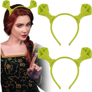 Green Ogre Ears Headband Cute Plush Elf Ears Animal Horns Hair Hoop Halloween Cosplay Party Dress Up Accessories (Small)