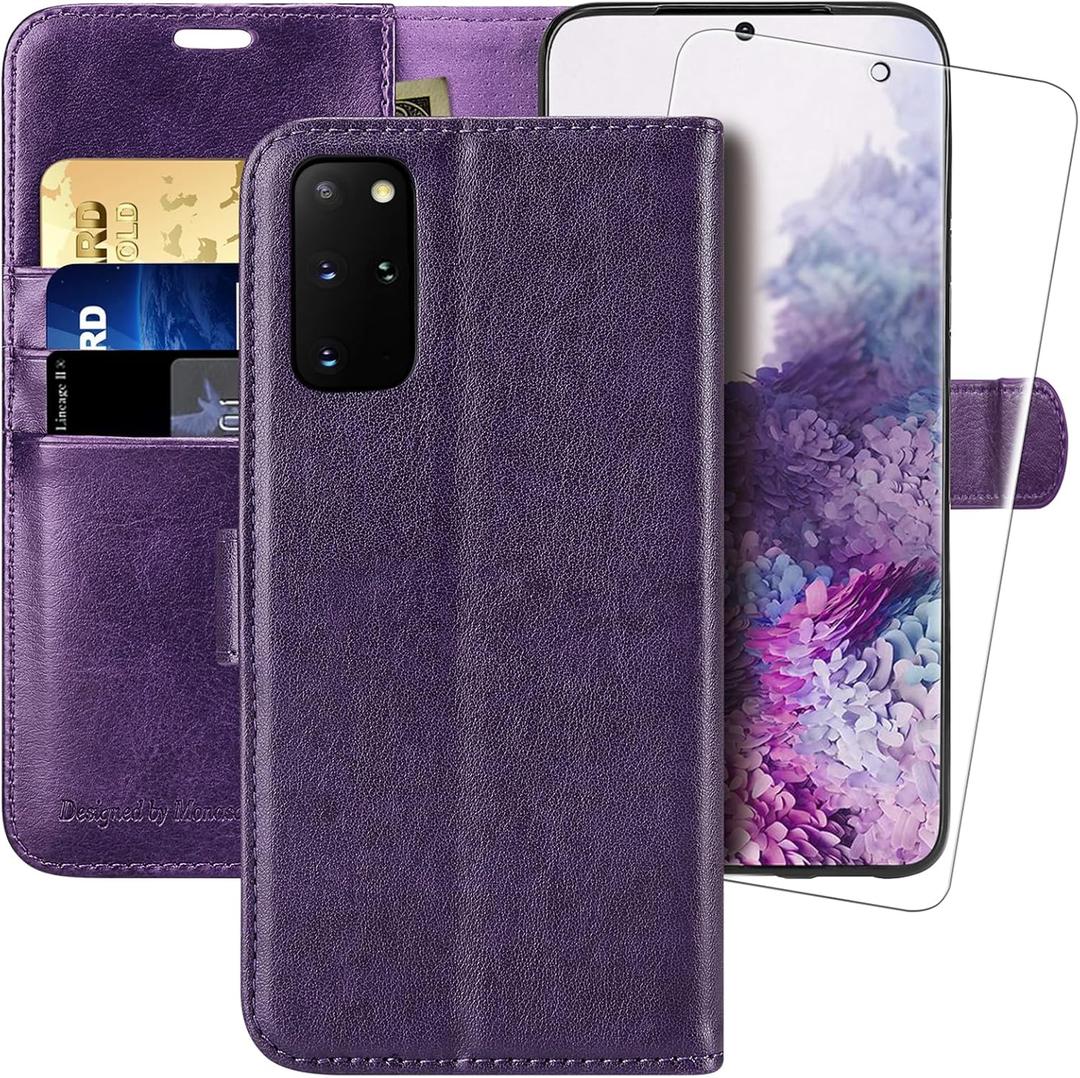 MONASAY Wallet Case Compatible for Galaxy S20+ Plus 5G, 6.7 inch, [Included Screen Protector] Flip Folio Leather Cell Phone Cover with Credit Card Holder, Purple