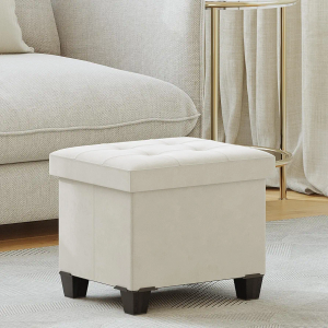 Storage Ottoman, Foldable Ottoman Foot Rest, Foot Stool, Bench with Storage, 660 lb Load Capacity, for Living Room, Bedroom, Dorm, Beige FSS10W01V2