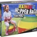 Rainbow Hopper Ball, 18 Inch, Bouncy Ball with Handle, Includes Pump, Great for for Indoor and Outdoor Play