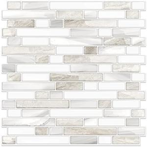 STICKGOO Thicker Design Peel and Stick Tile Backsplash, 12”×12”Stick on Backsplash for Kitchen, Self Adhesive Tile for Kitchen Backsplash and Bathroom(10 Sheets,Beige & White)