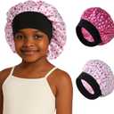ZHENSILK Kids Satin Sleep Bonnet for Girls, Soft Hair Cap for Sleeping, Toddler Bonnet for Curly Hair (One Size, Color-a Pink)