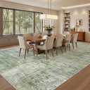 Soalmost 9x12 Area Rugs for Living Room, Non-Slip Machine Washable Vintage Rugs, Abstract Low Pile Lightweight Large Rug for Bedroom, Dining Room, Home Office Green Ivory