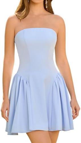 Homecoming Strapless Mini Dress Sexy Off Shoulder Corset Flowy Going Out Party Club Short Summer Dress for Women XS