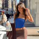 REORIA Women's Strapless Tube Top Double Lined & Non-Slip Y2K Backless Crop Tops for Summer Going Out (Blue, L)