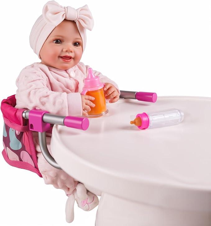 BABESIDE Baby Doll High Chair for 12–20 Inch Dolls, Foldable Table Seat Doll Furniture, Portable Feeding Chair Accessories for Reborn Dolls and Toys, Pretend Play Accessory for Girls and Boys Age 3+