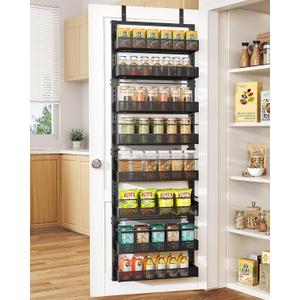 SNTD Over the Door Pantry Organizer - 8 Tier Adjustable Pantry Door Spice Organizer, Large Capacity Hanging Door Spice Rack for Kitchen Pantry Organizers and Storage (Black, 17" W x 6" D x 69" H)