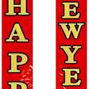 Happy New Year Door Banner Set 71 X 12 Inch Red And Gold Vertical Hanging Porch Decoration Front Door Hanging Sign Holiday Countdown Party Entryway Fireplace Wall Home Decor With