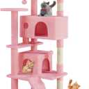 Sweetcrispy 54 Inch Cat Tree Tower, Multi-Level with Cat Scratching Post, Indoor Cat Condo with Climbing Ladder, Plush Toy, Play House for Cat, Pink