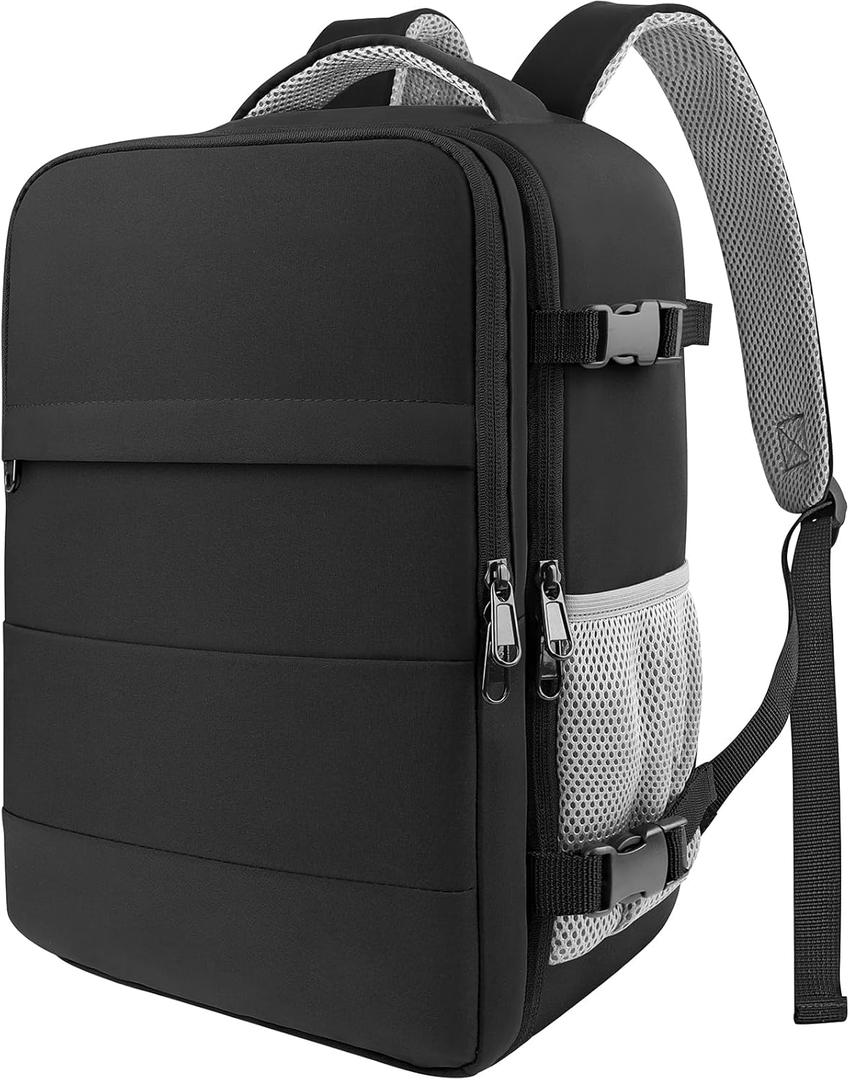 HOTOR Travel Backpack - Flight Approved Travel Bag for Men and Women, Carry on Luggage for 15.6" Laptop and Travel Essentials for Work, Business, Weekender, College 11.8"x7.9"x17.3" (Black) (Medium)