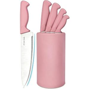 HENKELIVING Knife Set, 4-Piece Kitchen Knife Set, German High Carbon Stainless Steel, Durable & Easy Clean Knife Block, Peach Pink