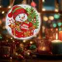 Eiflow Glass Diamond Art Hanging Kit for Adults Christmas, DIY Stained Glass Diamonds Painting Door Hanging Board Kit, Crystal Diamond Art Painting Pendant Ornament Full Drill (Snowman)