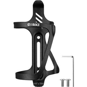 Corki Cycles Right Side Load Water Bottle Cage, Side Entry Bike Water Bottle Holder for Road & Mountain Bikes -1 Pack-Black-Aluminum Alloy