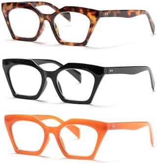 PEYEOISD 2 Pack Oversized Fashion Cat Eye Reading Glasses Women, Large Anti Blue Light Cateye Readers Flexible Spring Hange