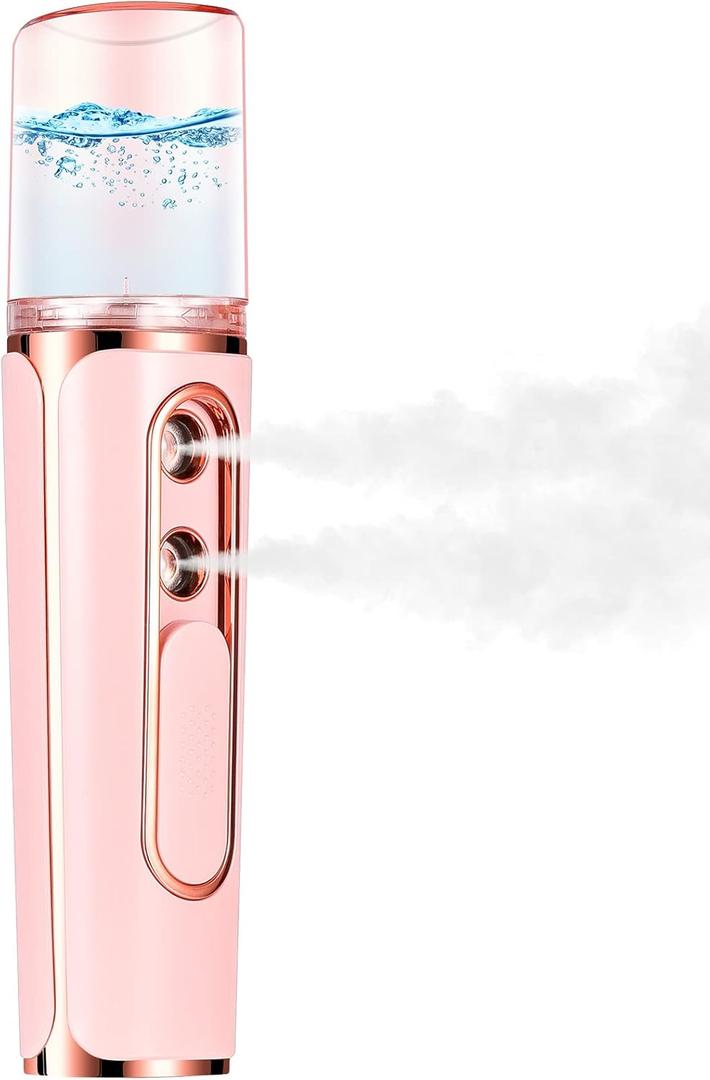 Nano Mister for Eyelash Extensions, Portable Facial Mist Sprayer with 2 Nozzles, 30ml Water Tank - USB Rechargeable Handheld Face Atomizer for Makeup and Skin Hydration, Pink