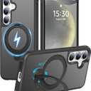 HuwaiH 360 Rotatable Magnetic Ring Stand for Samsung Galaxy S24 Plus/S25 Plus Case, Compatible with MagSafe, Military-Grade Shockproof, Anti-Scratch Matte Translucent Phone Case(Black)