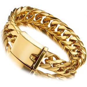 Jxlepe Miami Cuban Link Chain Bracelet 18K Gold 16mm Big Stainless Steel Curb Bangle for Men
