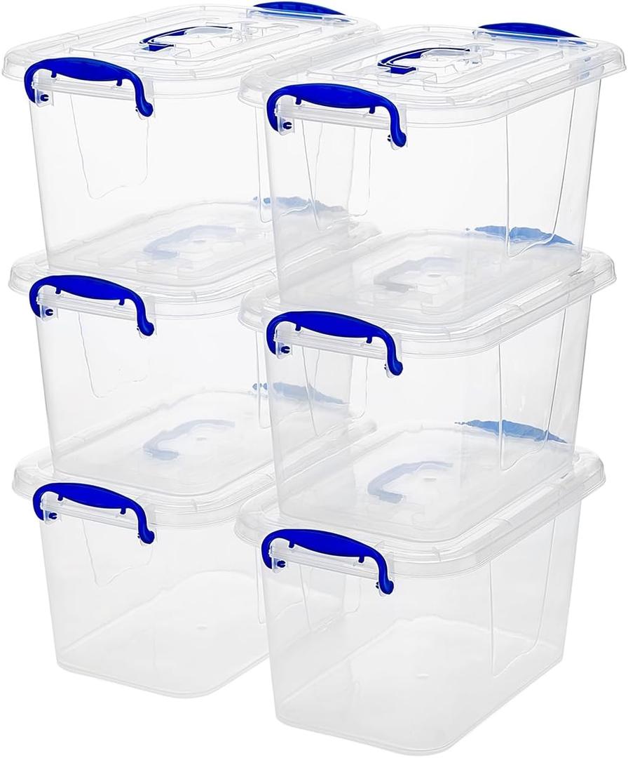 6-Pack Clear Plastic Storage Bin with Lids, Stackable Organizer Box with Latching Handle, 6.5L/7quart