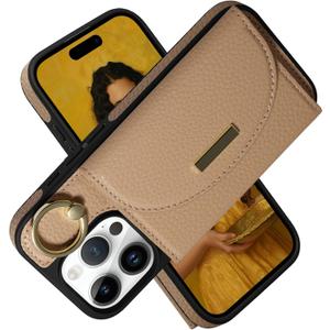 Keallce Wallet Case for iPhone 16 Pro Max 6.9'', Flip Case with Card Slots, Ring Holder Kickstand, PU Leather Protective Folio Cover for Women, Yellow